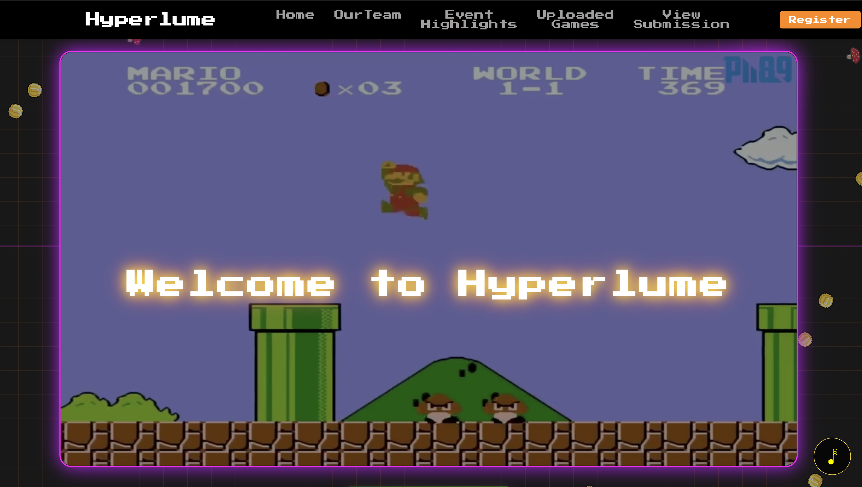 Hyperlume — game-dev hackathon platform interface